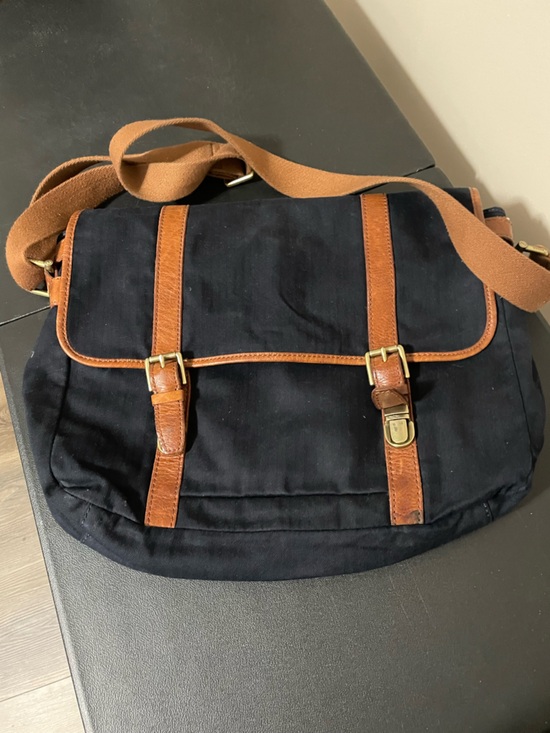 Fossil Handbags - Fossil Black Canvas Messenger Bag with Brown Leather Trim *Selling As Is